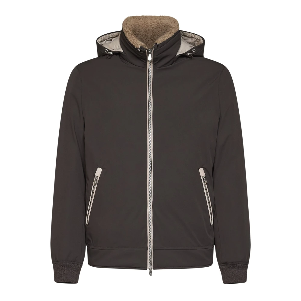 Brunello Cucinelli Winter Jackets, Male, M, Full-Zip Nylon And Shearling Jacket Brown