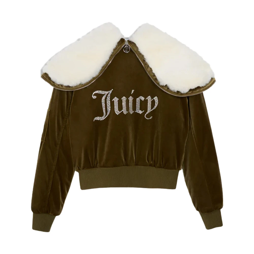 Juicy Couture Olijfgroene Fluwelen Hooded Bomber Green Dames