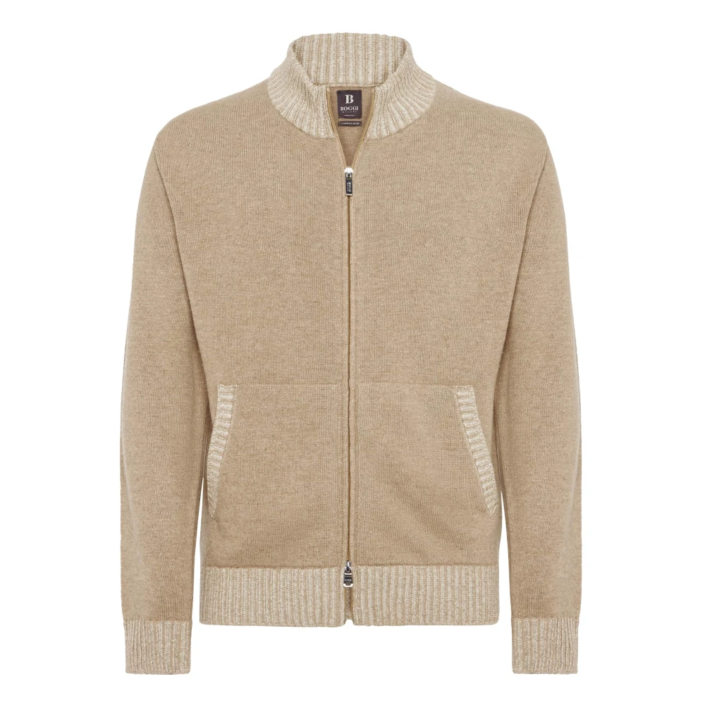 Boggi Milano Cashmere Blend Volledige Rits Jumper Beige Heren