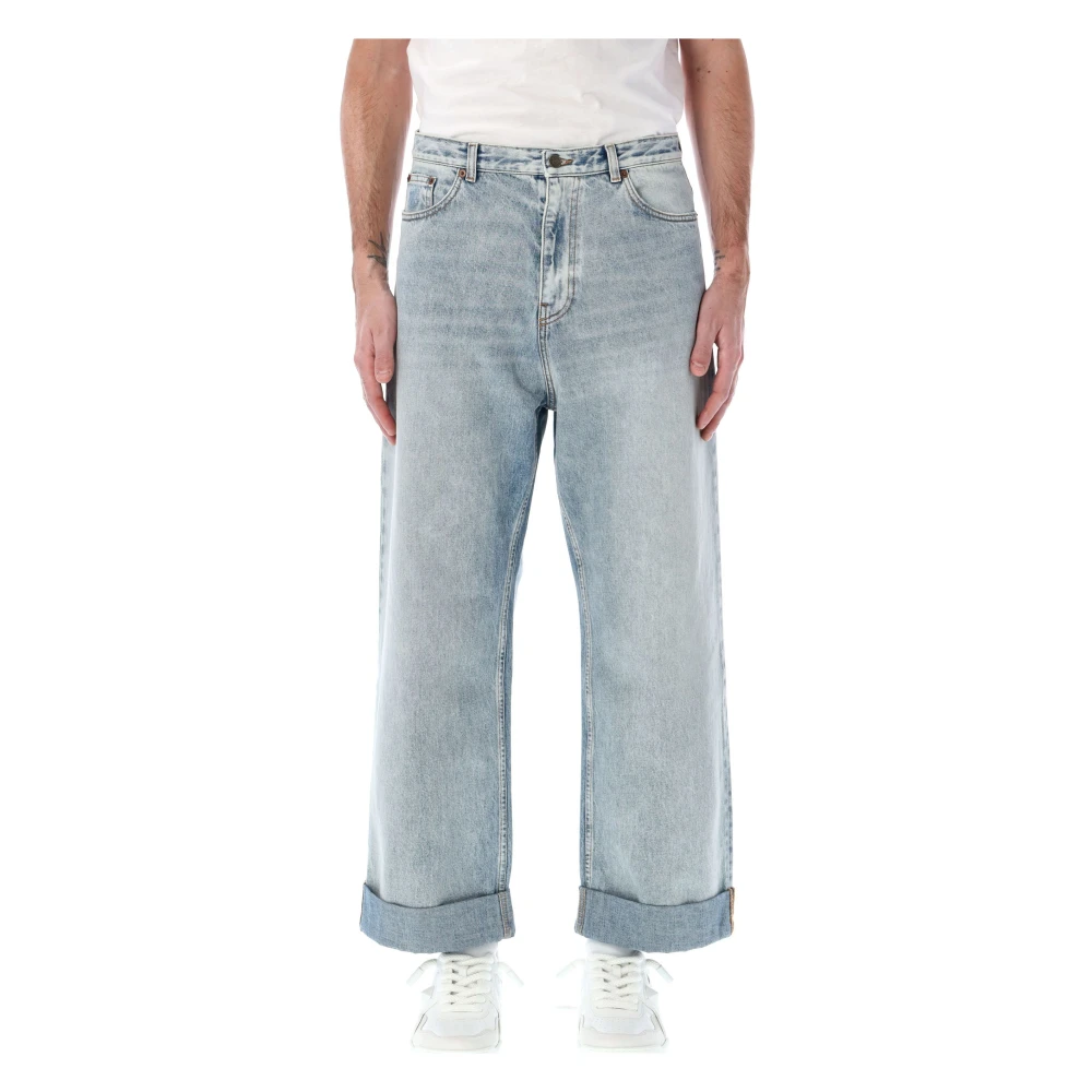 Valentino Garavani Blå Denimbyxor Med Uppvikt Fåll