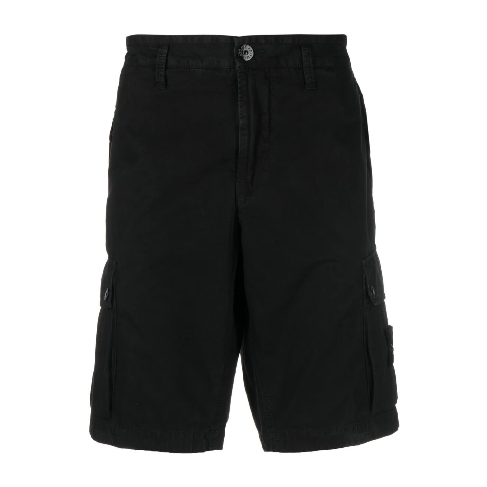 Stone Island Men's Black Compass Patch Bermuda Shorts
