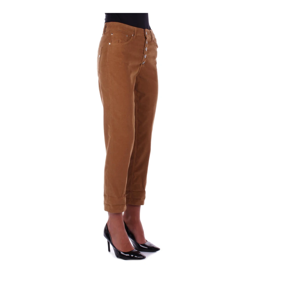 Dondup Bruine Slim Fit Broek met Zijlogo Brown Dames