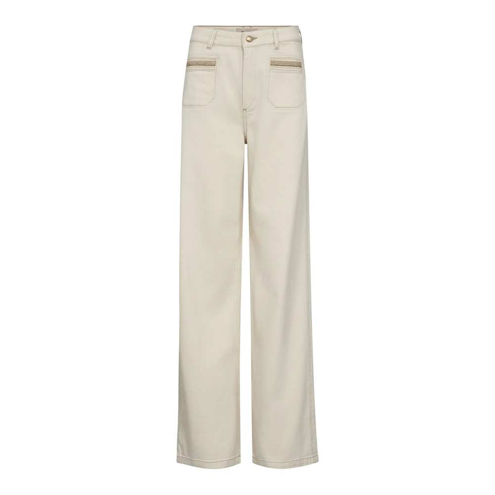 MOS MOSH Clay Wide-Leg Jeans met Gouden Details Beige Dames