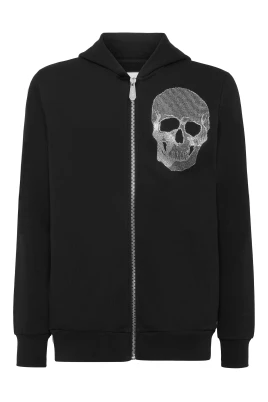Zipped Hoodie Sweatshirt Skull Strass