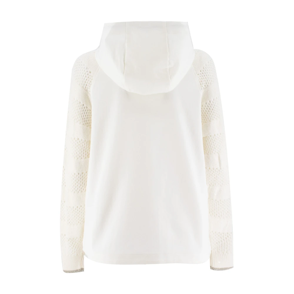 Panicale Gebreide Mouw Rits Hoodie Sweatshirt Beige Dames