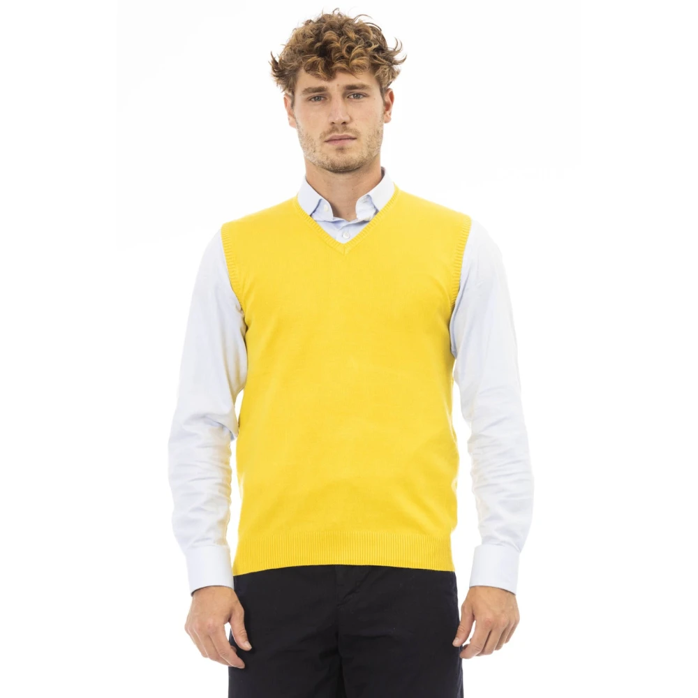 Alpha Studio V-ringad Stickad Väst Regular Fit Yellow, Herr