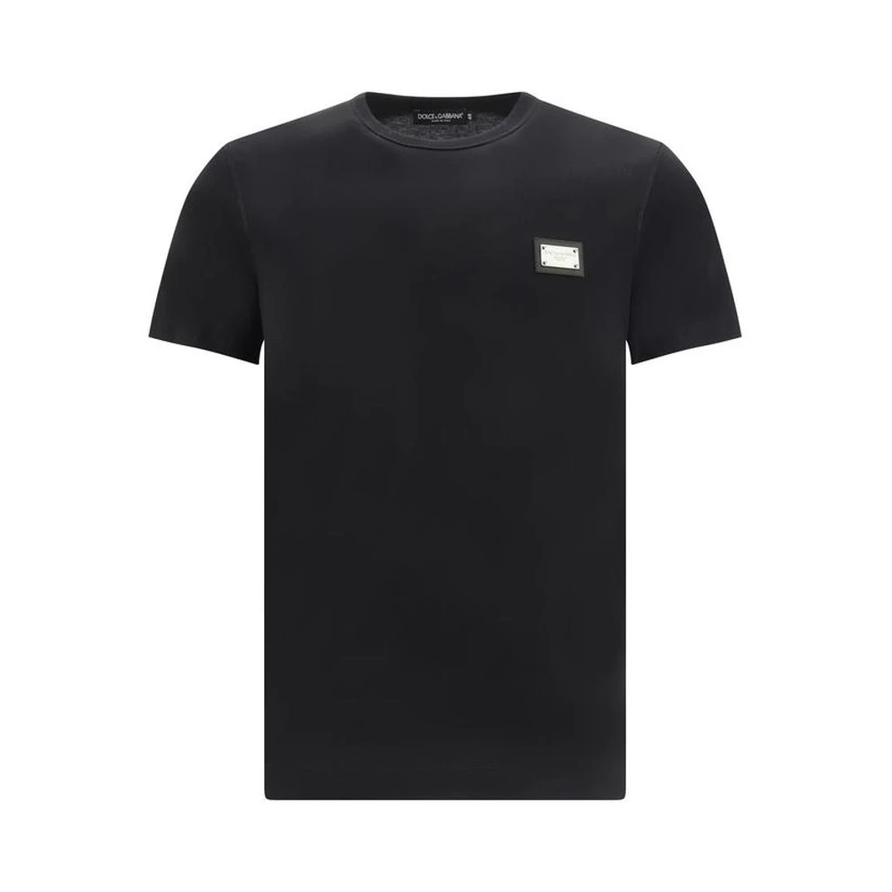 Dolce & Gabbana Men's Black T-Shirts, L, Logo Tshirt Short Sleeve Crew Neck