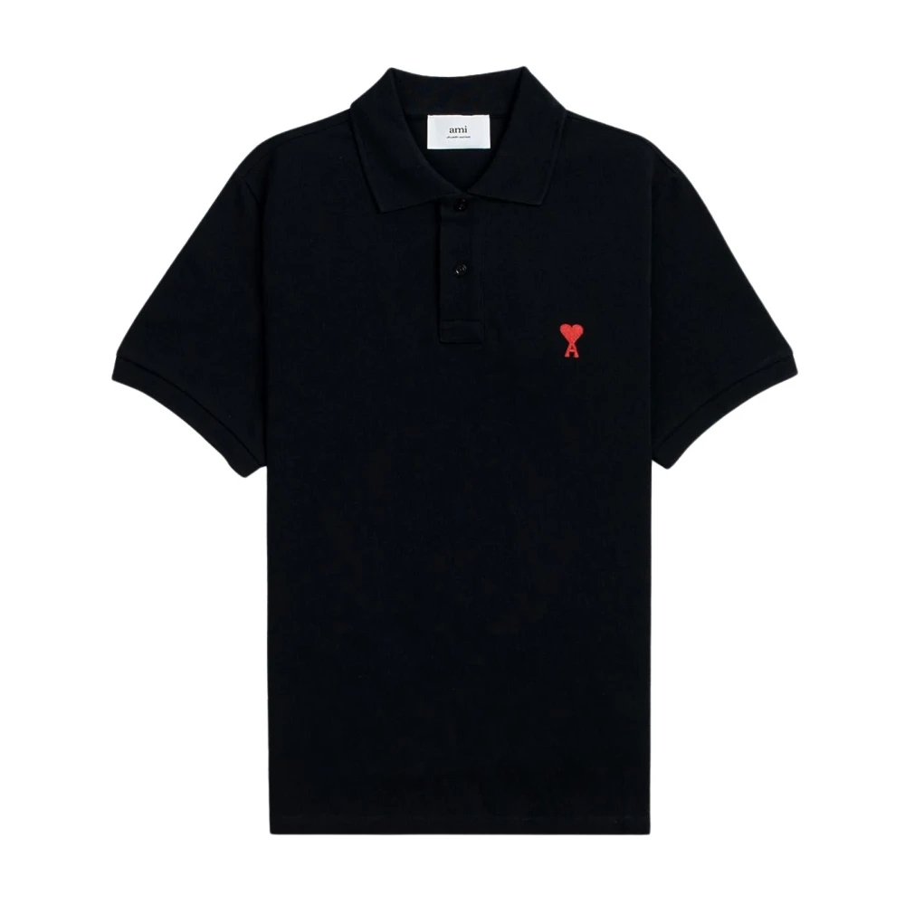 Ami Paris Zwart Poloshirt met Rood Logo Black Heren