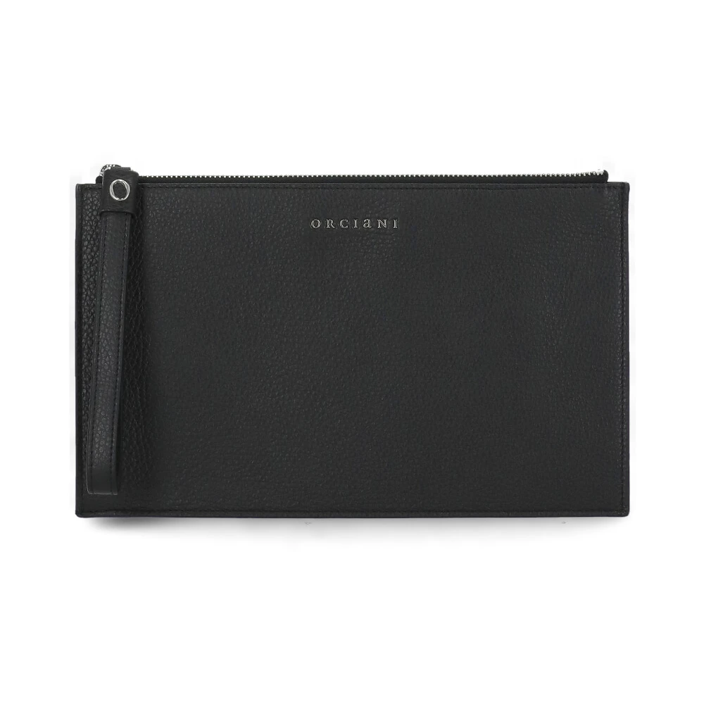 Orciani Zwarte leren Pochette met kaarthouder Black Heren