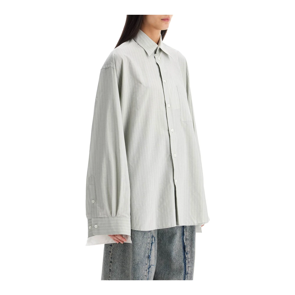 MM6 Maison Margiela Oversized Katoenen Popeline Shirt met Inzetstukken Green Dames