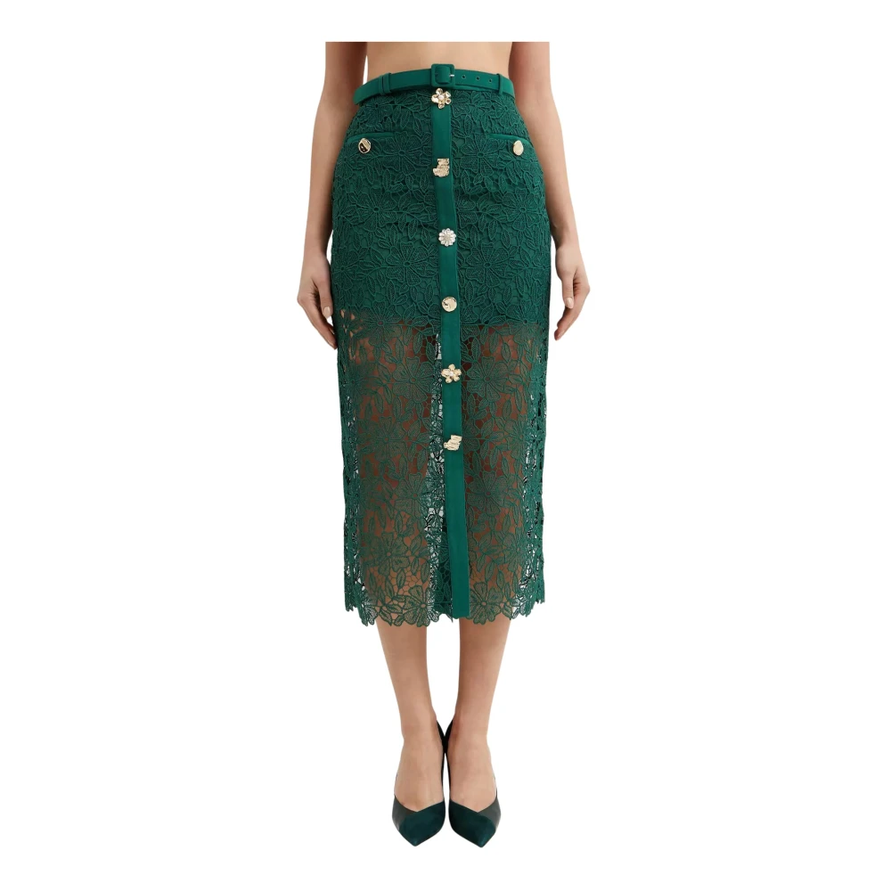 Self Portrait Groene kanten midi rok Green Dames