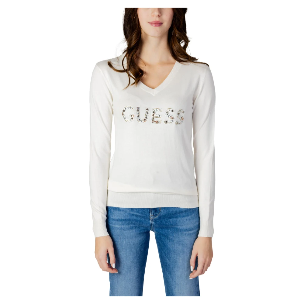 Guess V-hals Gebreide Tröi met Sieraden White Dames