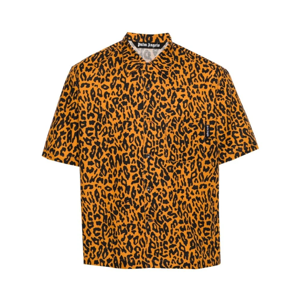 Palm Angels Leopard Print Linnen-Katoenen Overhemd Multicolor Heren