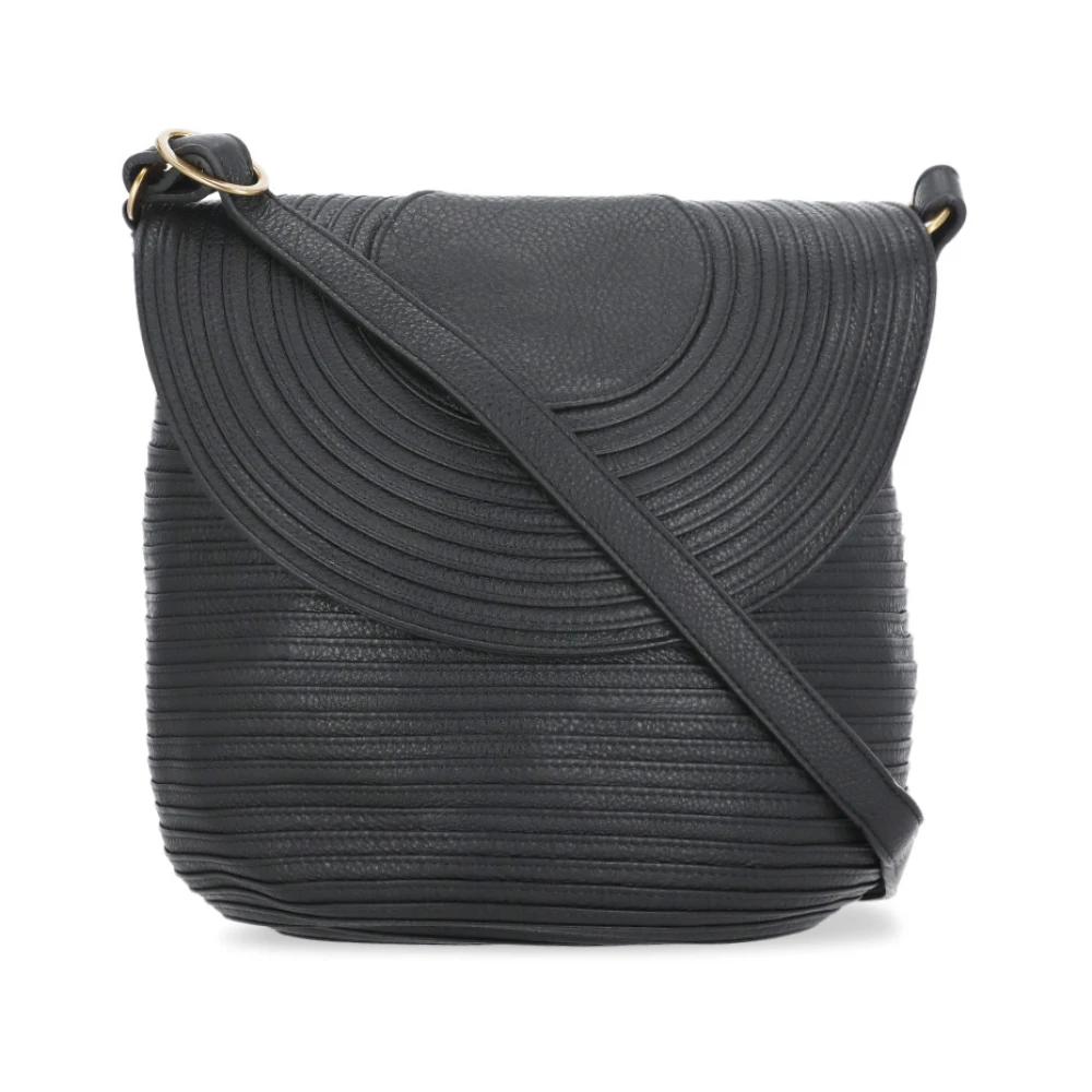 Majo Zwarte leren schoudertas met klep Black Dames