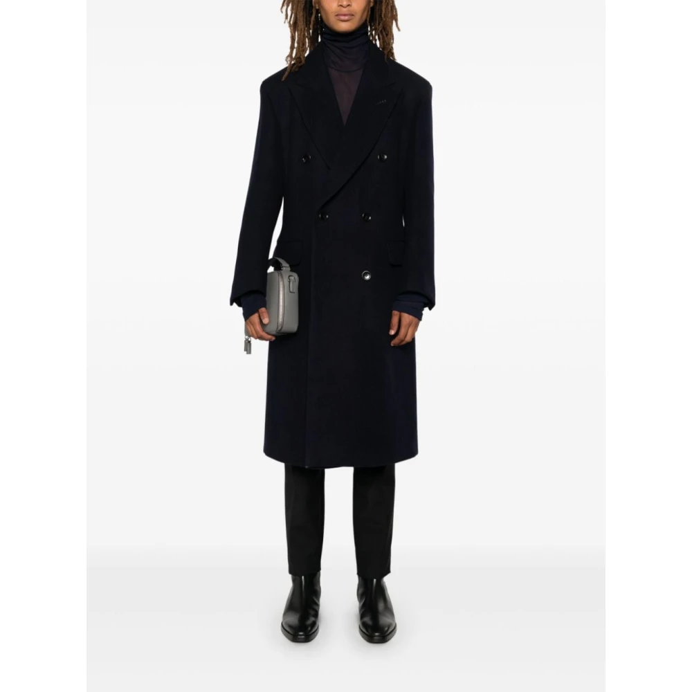 Tom Ford Blauwe dubbelrijige wollen jas Blue Heren