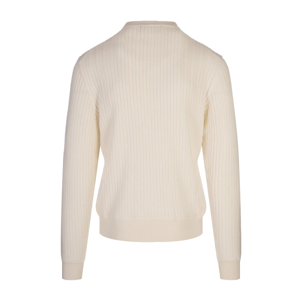Hugo Boss Zijde Blend Visgraat Ronde Hals Sweater White Heren