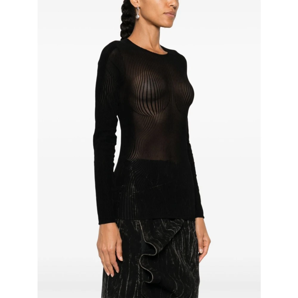 Jean Paul Gaultier Zwarte Mesh Flocked Pinstripe Top Black Dames