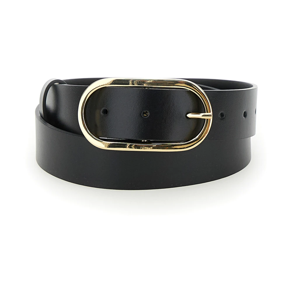 Semicouture Zwart Leren Riem met Ronde Gesp Black Dames