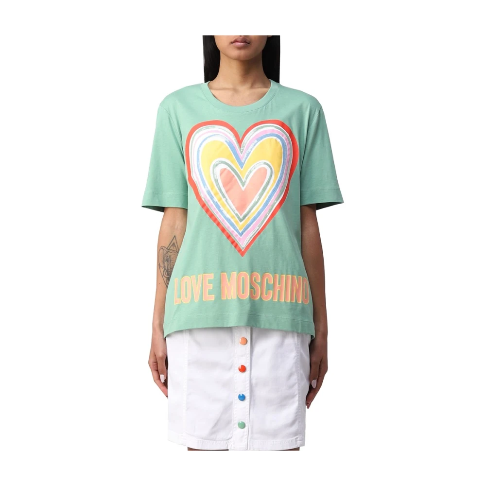 Love Moschino Regenboog Hart Logo Bedrukt T-shirt Multicolor Dames