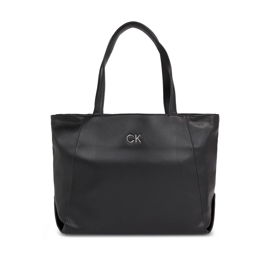 Calvin Klein Zwarte PU Leren Tote Tas met Metalen Logo Black Dames