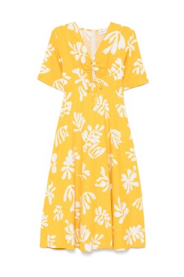 robe-midi-jaune-avec-col-en-v