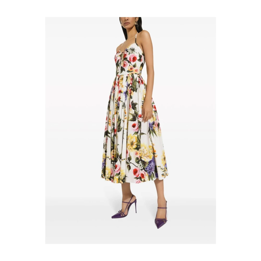 Dolce & Gabbana Bloemenprint Midi Jurk met Open Rug White Dames