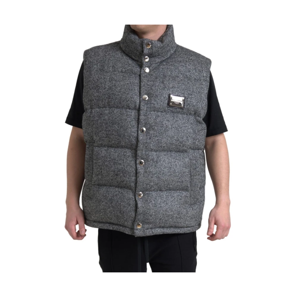 Dolce & Gabbana Elegante Chevron Gebreide Vest in Grijs Gray Heren