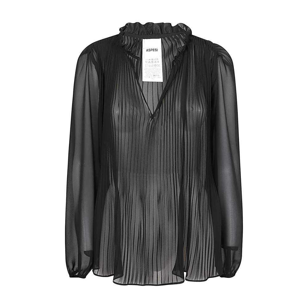 Aspesi Fladderende Top met Pofmouwen Black Dames