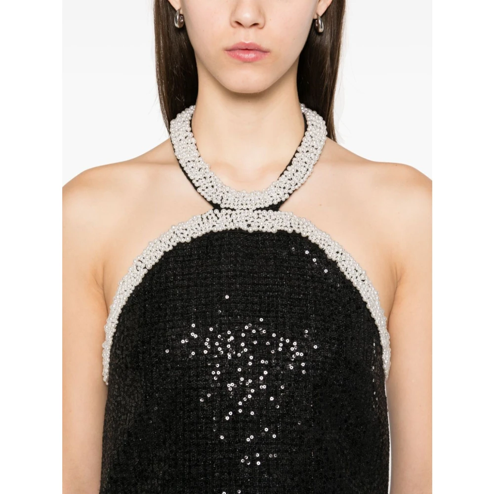 Self Portrait Zwarte jurk met off-shoulder en zakken Black Dames