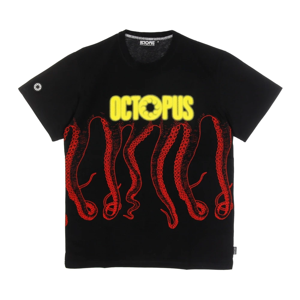Octopus Zwarte Tee met Logo Print Black Heren