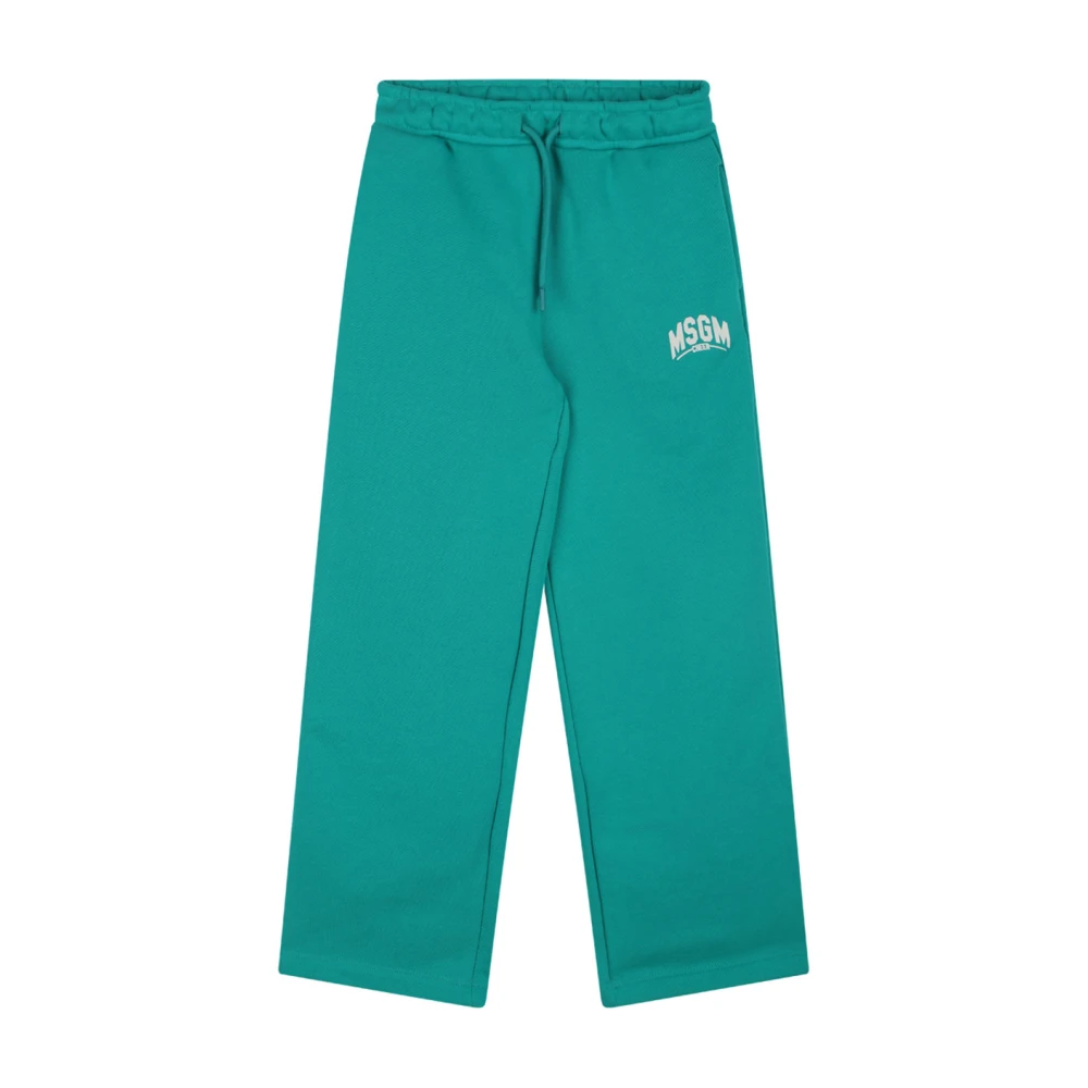 Msgm Boys Green Sweatpants, 12 Y, Track Trousers With Logo Print