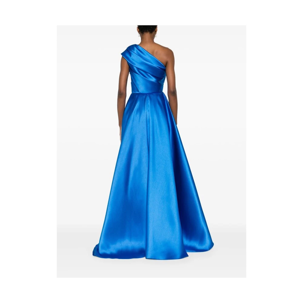 Solace London Blauwe Satijnen One-Shoulder Jurk Blue Dames