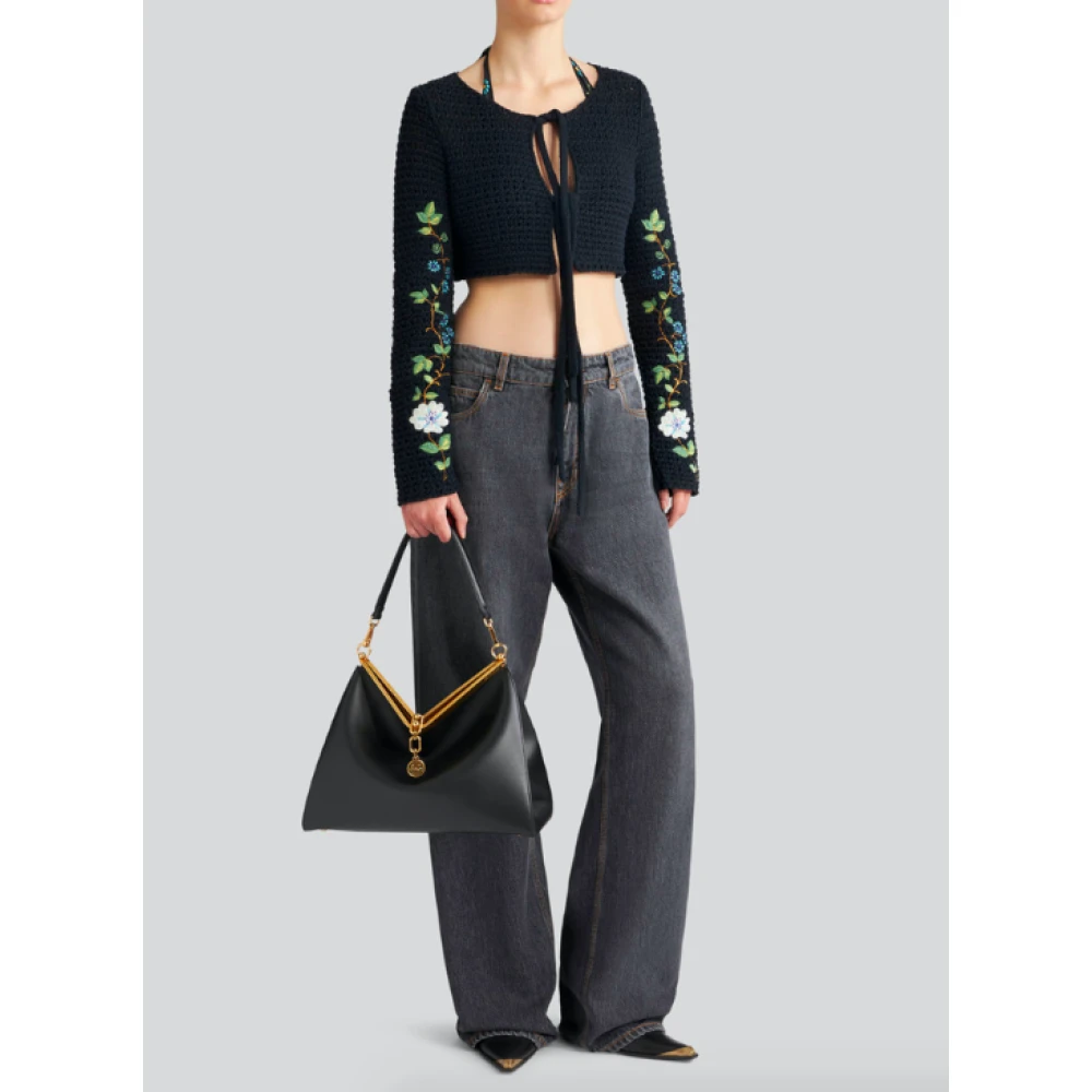 ETRO Zwarte Leren Schoudertas Vela Black Dames