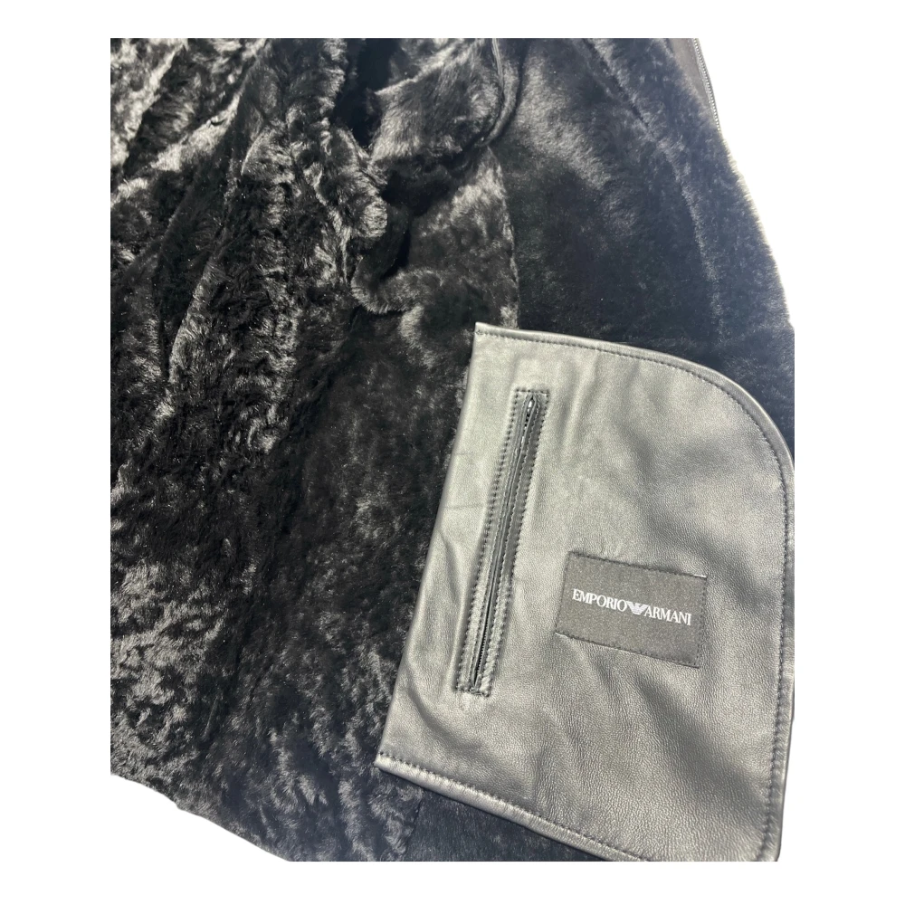 Emporio Armani Zwarte Shearling Ritsjas Aw24 Black Heren