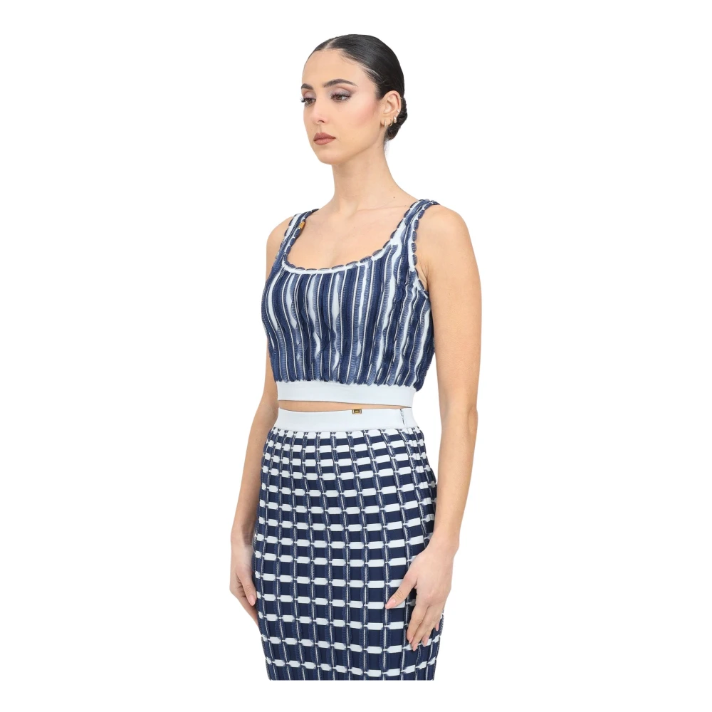 Elisabetta Franchi Elegante Blauwe Top met Gerimpelde Details Blue Dames