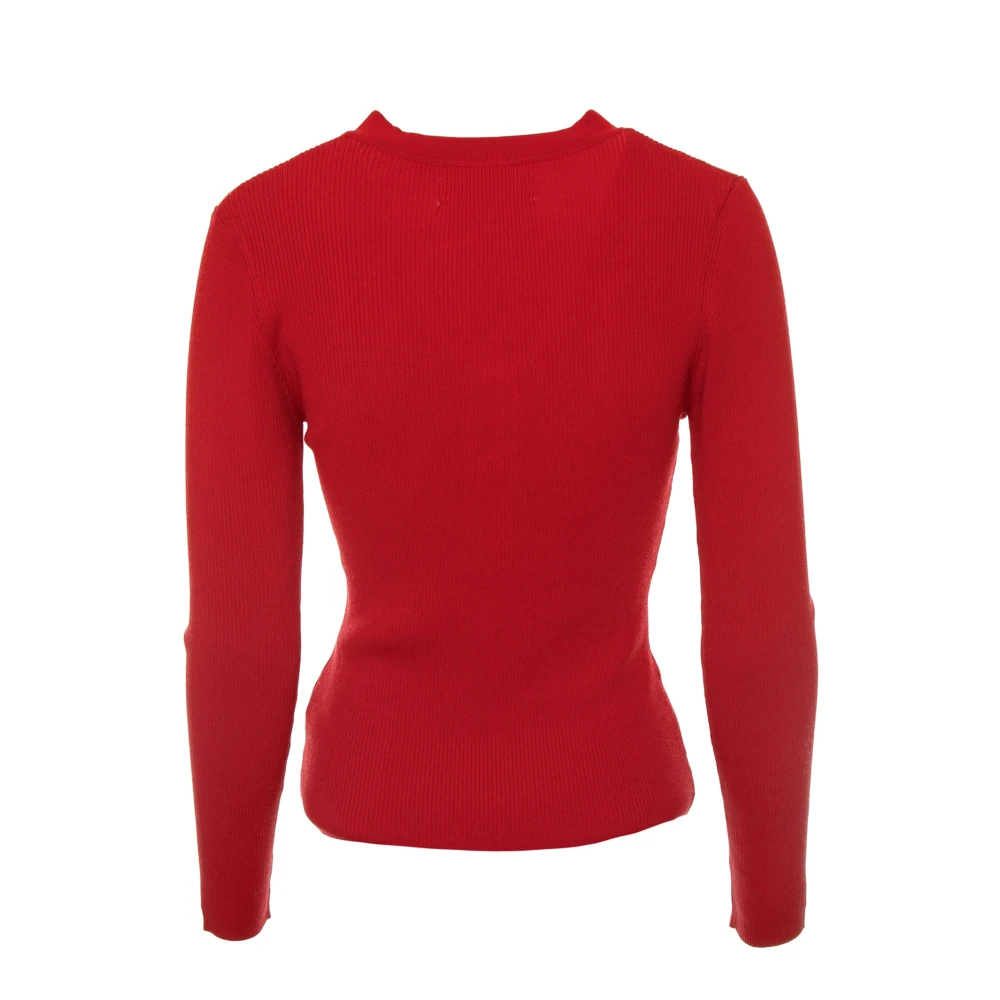 Samsøe Geribbelde Longsleeve Top met V-hals Red Dames