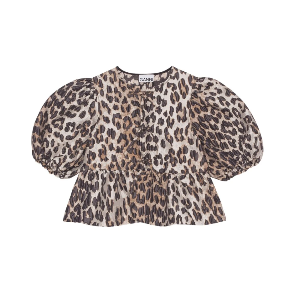 Ganni 3D luipaard jacquard peplum blouse Brown Dames