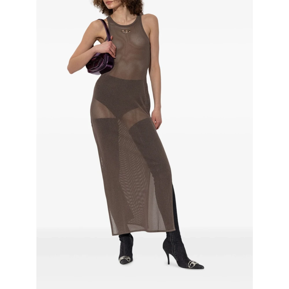 Diesel Bruine Mesh Lange Jurk met D-uitsnede Brown Dames