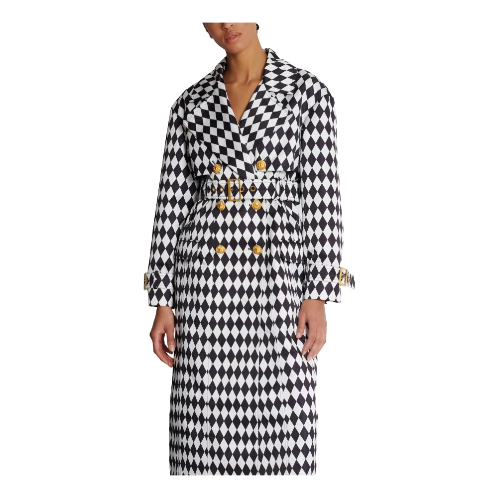 Balmain Trenchcoat met diamantprint en ceintuur Black Dames