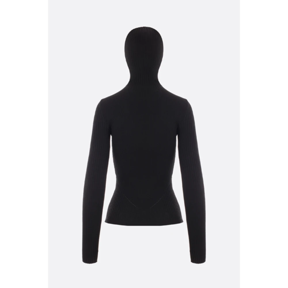 Andrea Adamo Zwarte Geribbelde Stretch Coltrui met Capuchon Black Dames