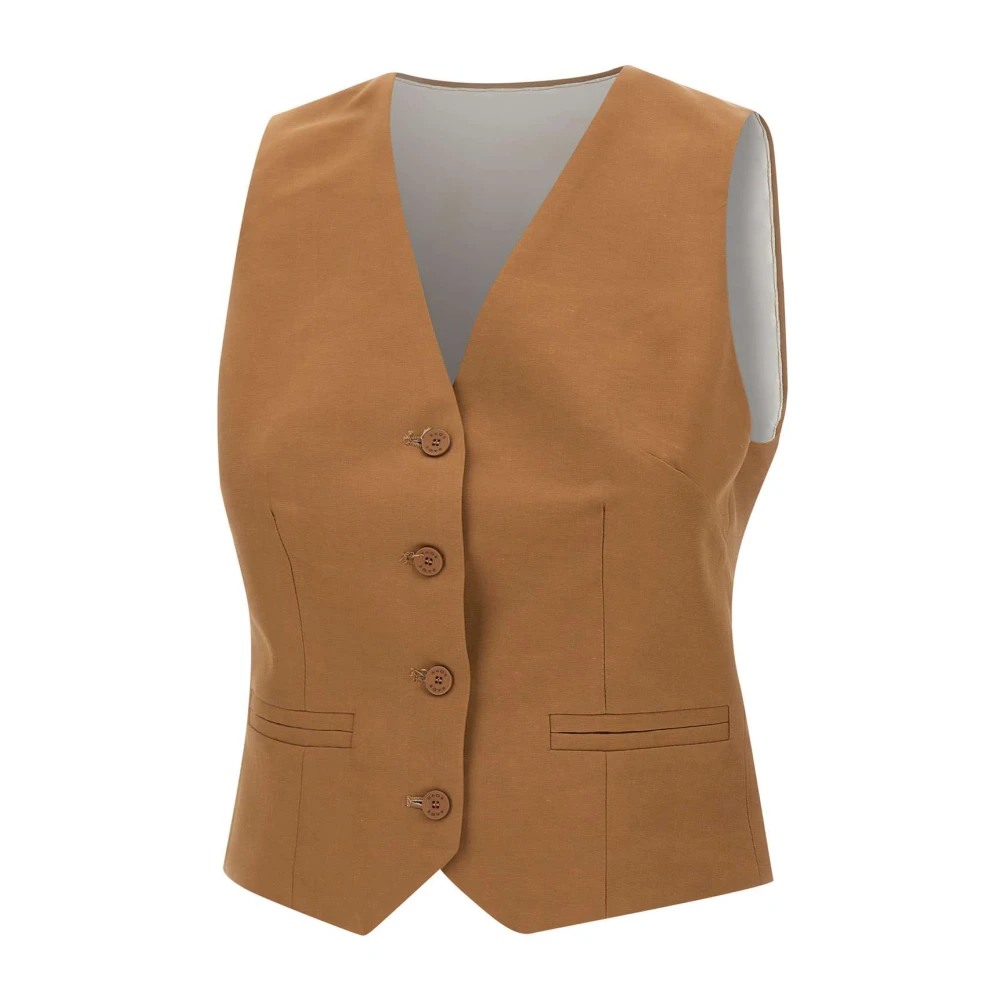 Kaos Bruine Linnen en Viscose Gilet Jas Brown Dames