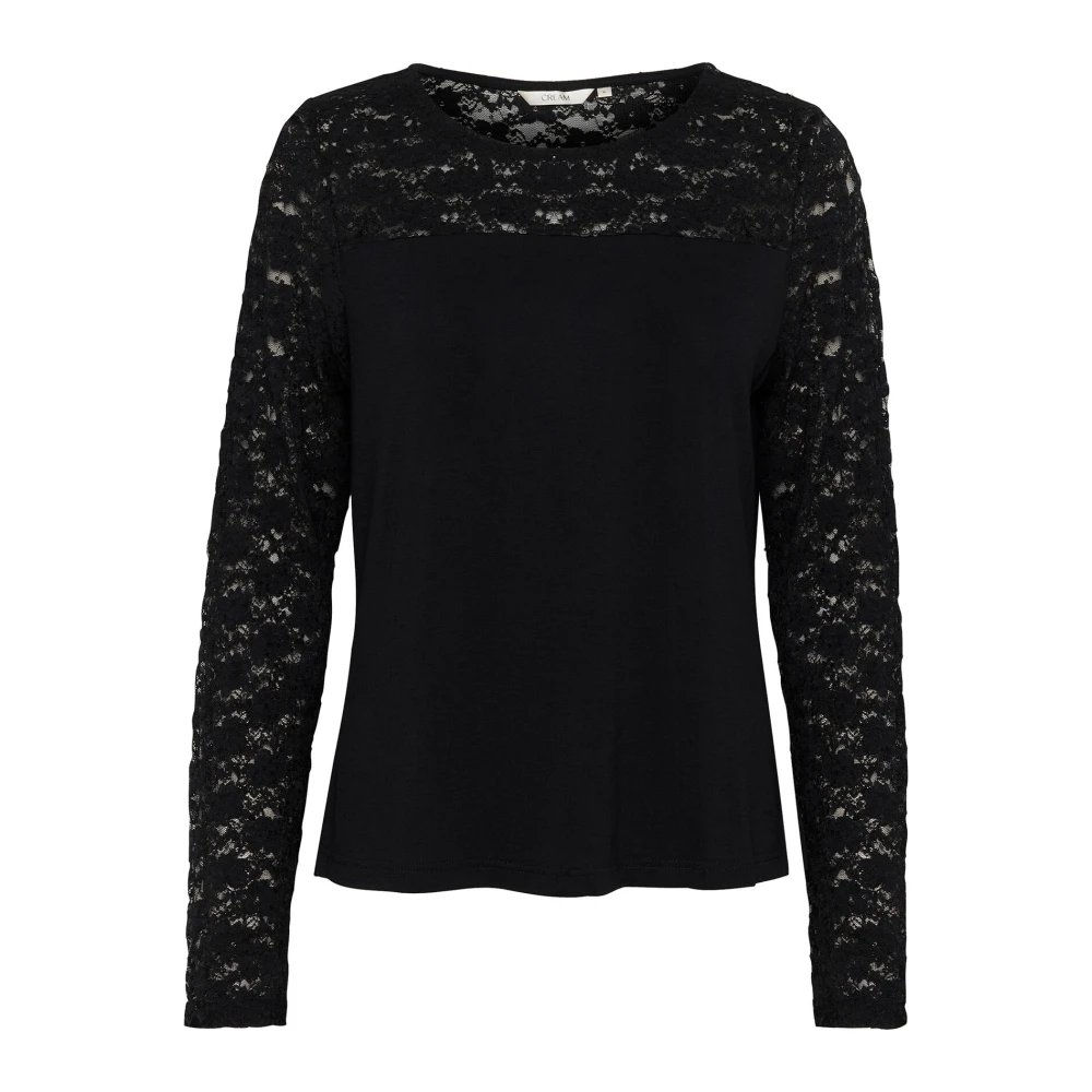 Cream Vrouwelijke Kant Blouse Top in Pitch Black Dames