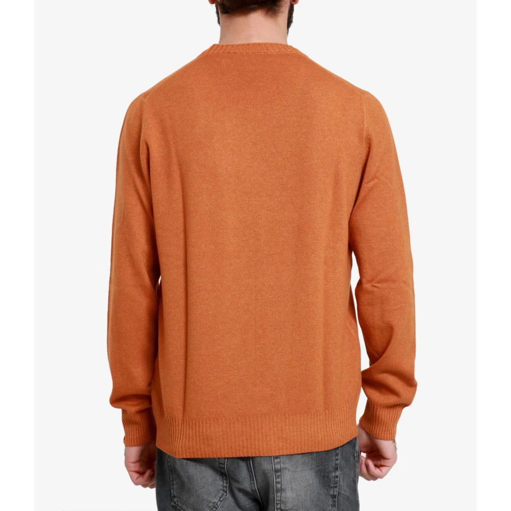 Gran Sasso Wol Kasjmier Trui Geribbelde Ronde Hals Orange Heren