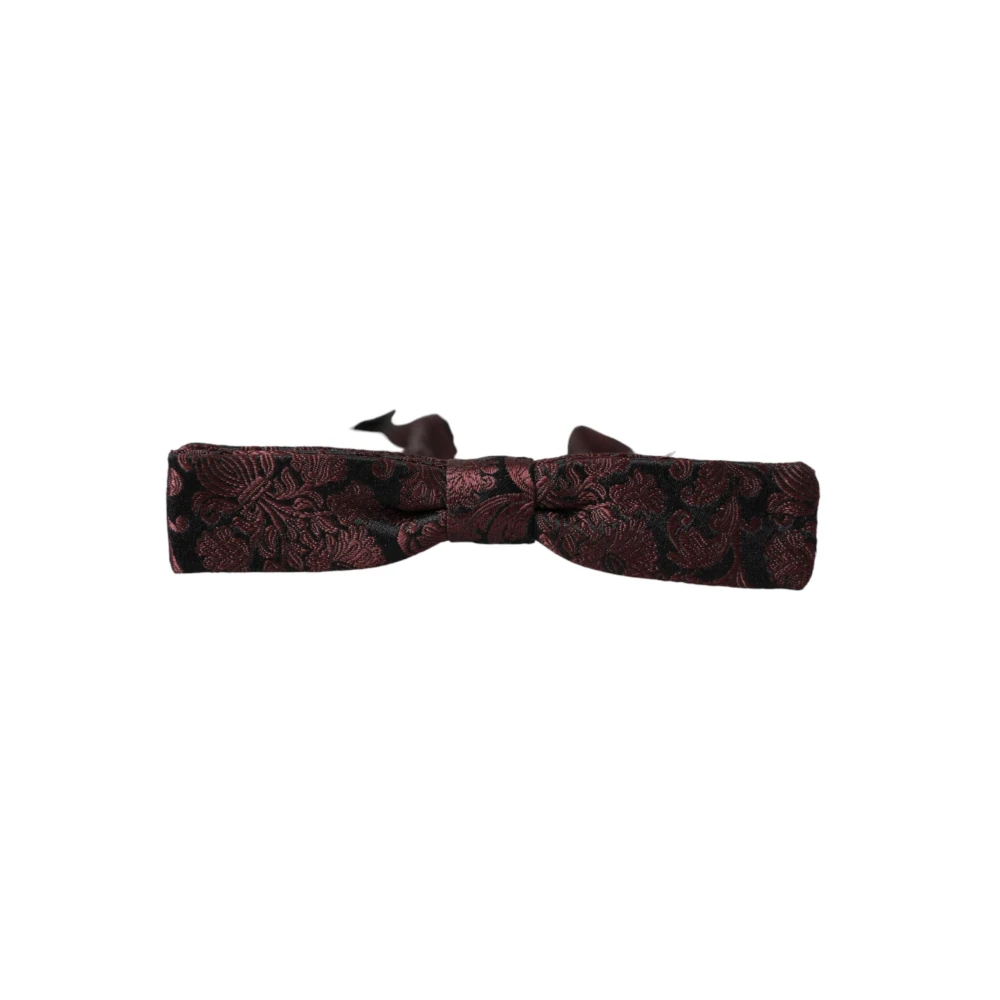 Dolce & Gabbana Maroon Bloemen Verstelbare Hals Mannen Vlinderdas Brown Heren