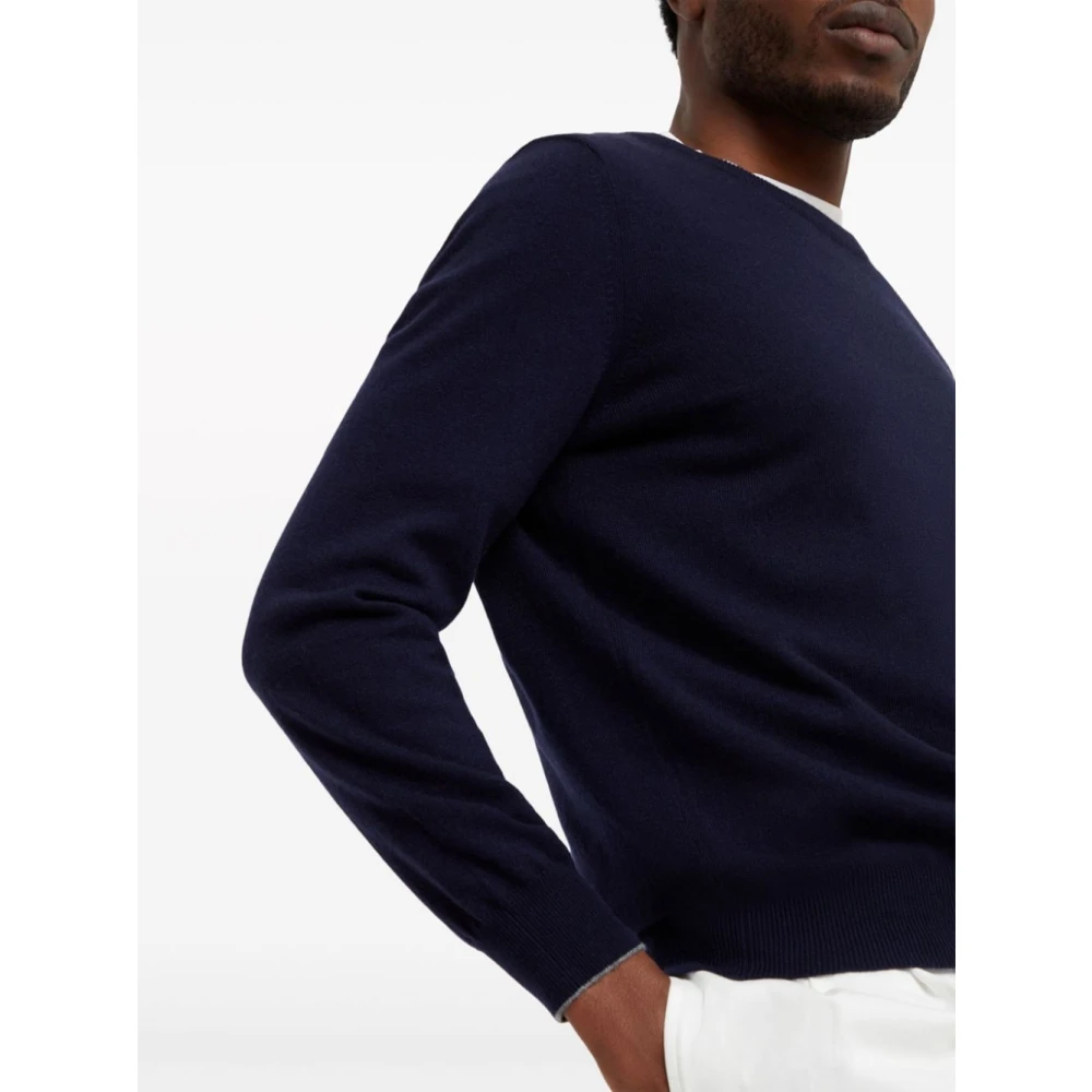BRUNELLO CUCINELLI Blauwe Cashmere Crew Neck Sweater Blue Heren
