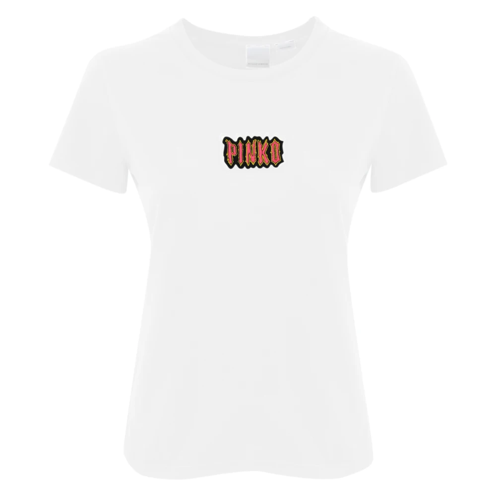 Pinko Katoenen T-shirt met Logo Borduurwerk White Dames