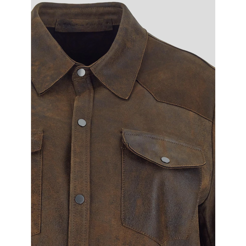 Salvatore Santoro Leren Bay Shirt Brown Heren