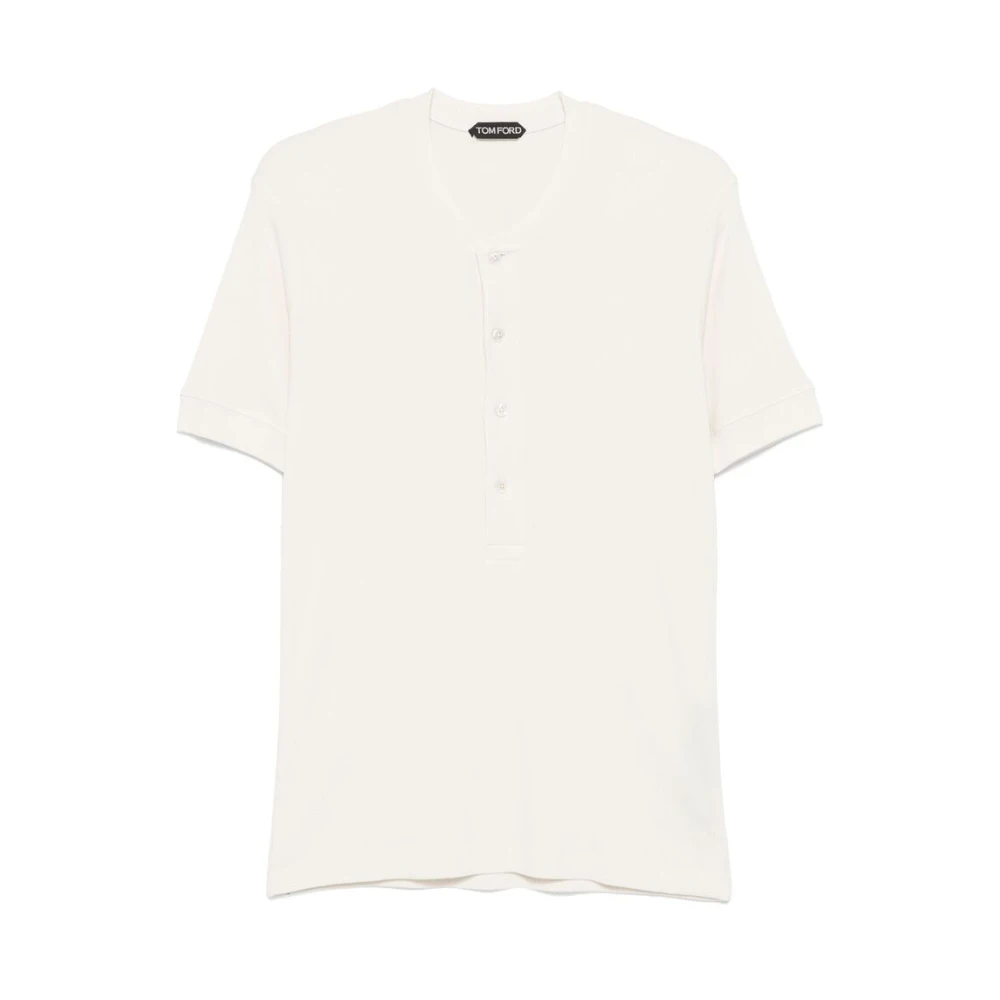 Tom Ford Witte Henley Neck T-shirt met Logo White Heren