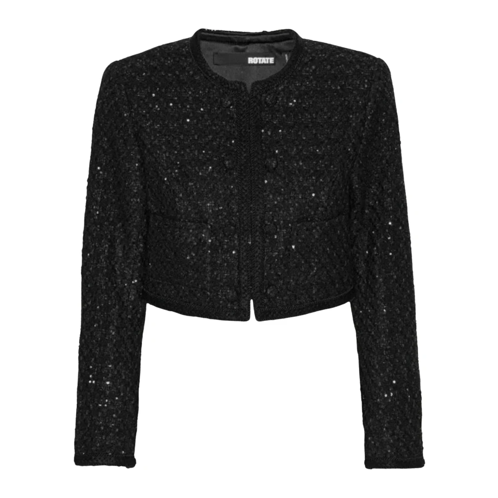 Rotate Birger Christensen Stijlvolle Boucle Crop Jacket Black Dames