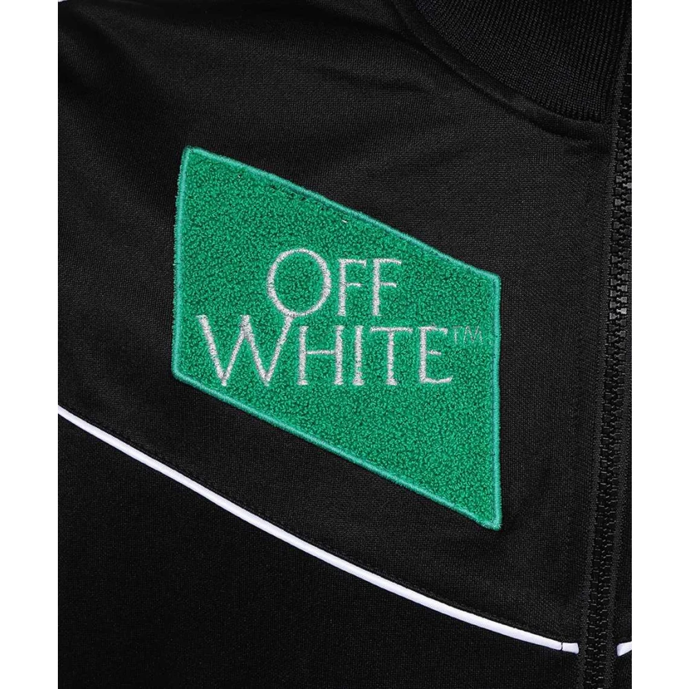 Off White Zip Hoodie met Decoratieve Patches Black Heren